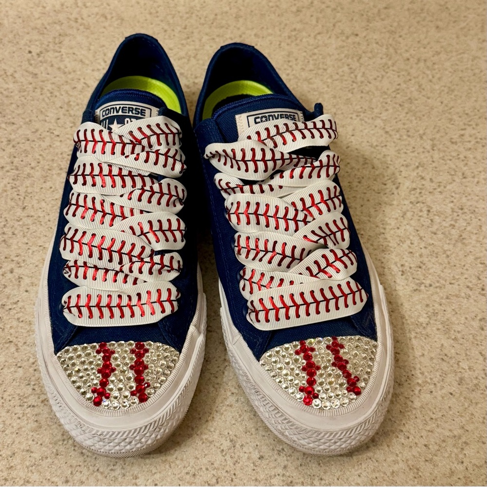 Converse Blue BLING toe cap neakers with Baseball Stitch Laces - Picture 2 of 13